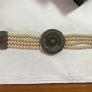 Heidi Daus Pearl Crystal Belgium Disk Bracelet 8"